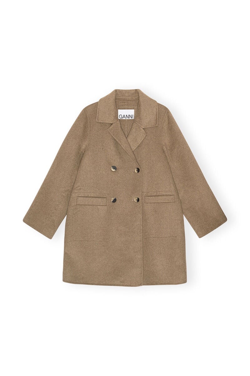 GANNI Wool Midi Coat In Oak in Eu 38 *NWT*