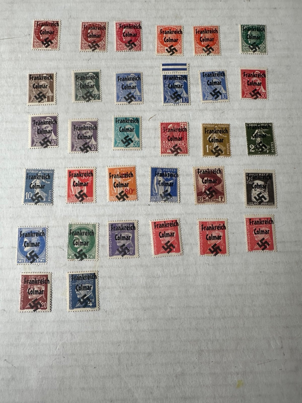 German WW2 France Colmar Overprint Collection of 32 Stamps