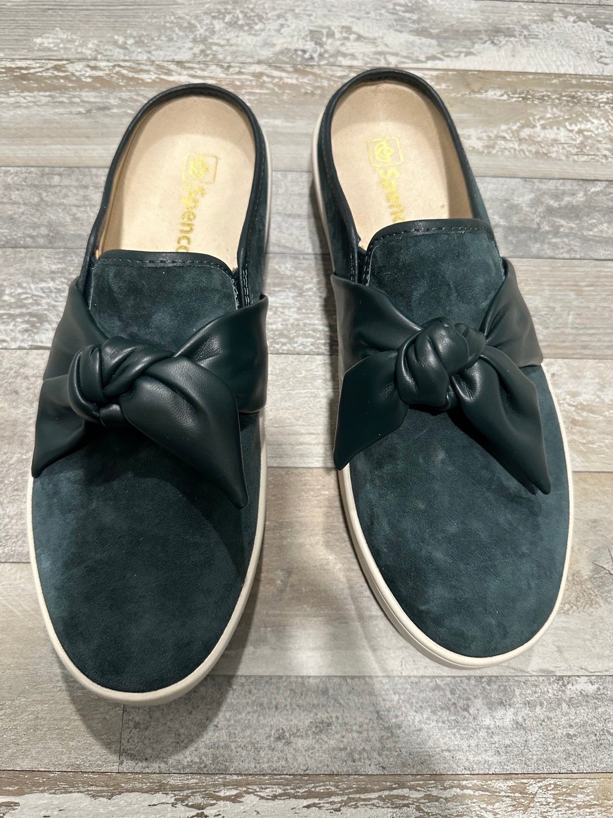 SPENCO WOMENS SLIDE CLOGS SHOES Sea Moss GREEN SUEDE SIZE 11D.