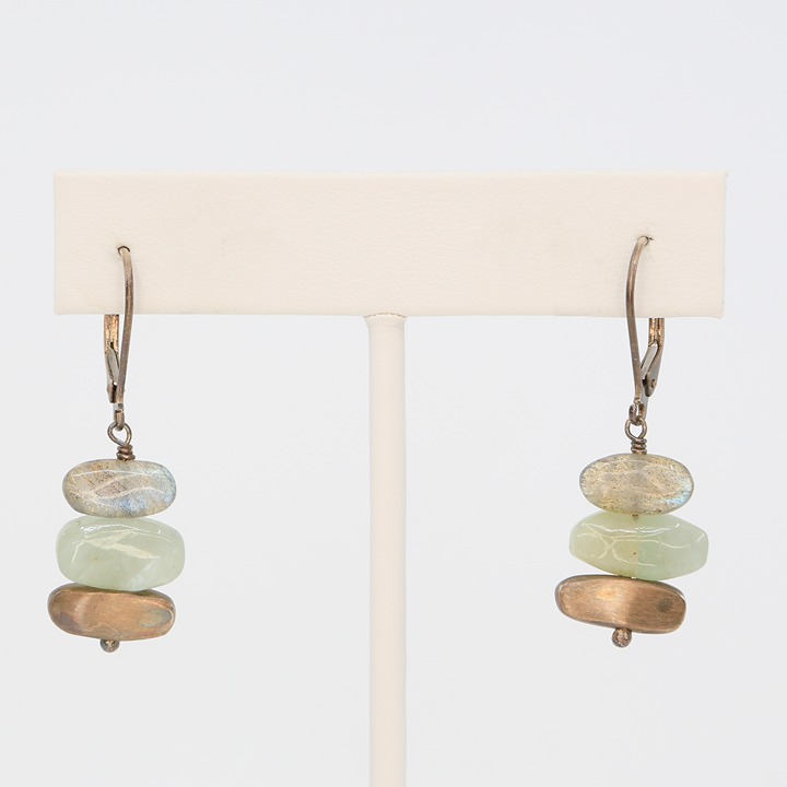 Philippa Roberts 925 Sterling Silver Labradorite Aquamarine and Earrings 1990s