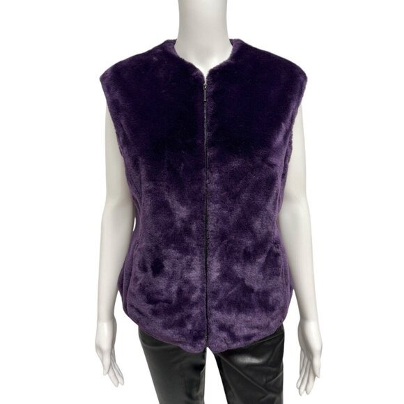 Pamela Dennis women's faux fur vest purple zip up size XS