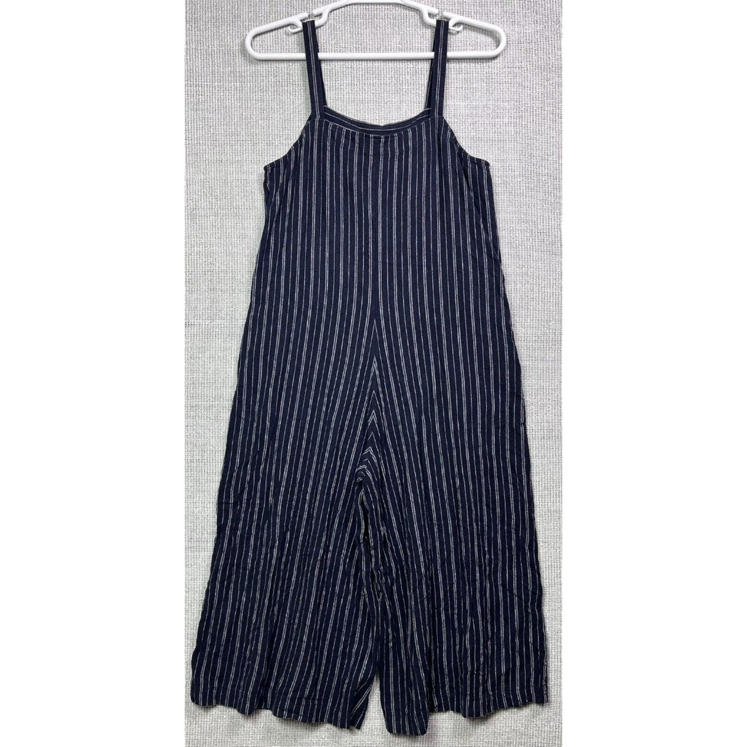 Uniqlo Jumpsuit Size Medium Blue Pinstripe Playsuit Linen Blend