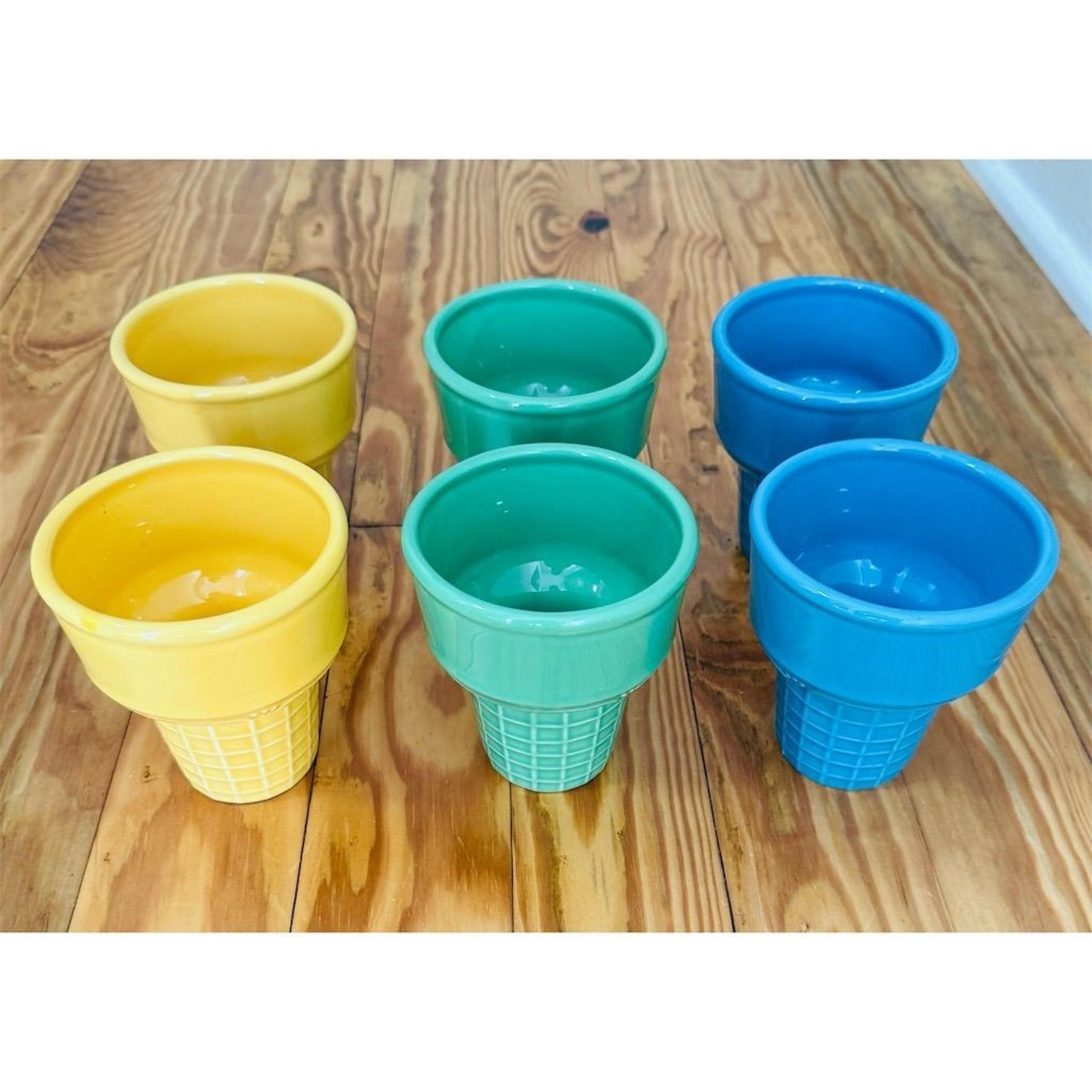 Pfaltzgraff Ice Cream Cone Shaped Ceramic Cups Set of 6 Multicolor Fun Party