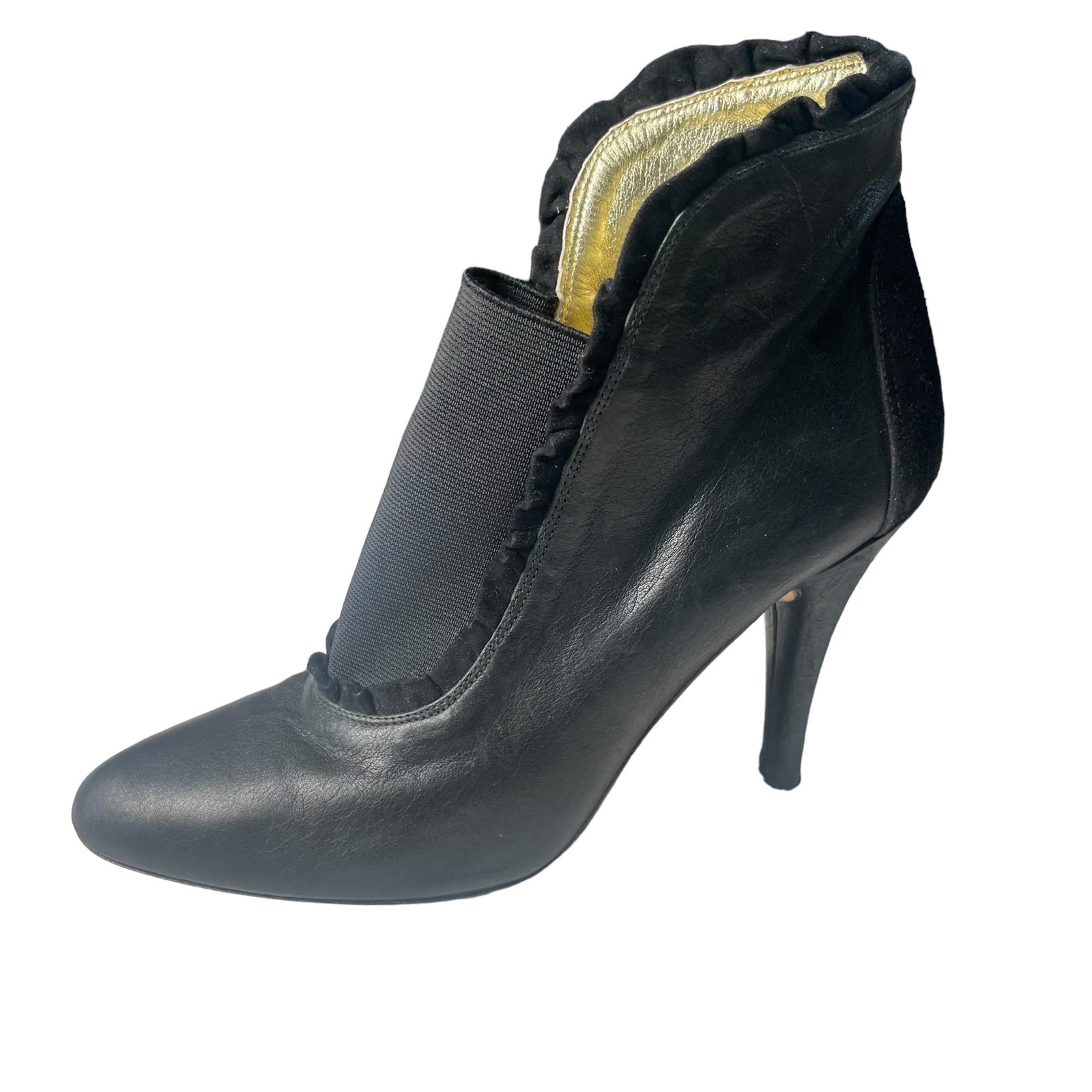 Te Casan Ruffled Slip On Heeled Ankle Boot Black Size 8/38