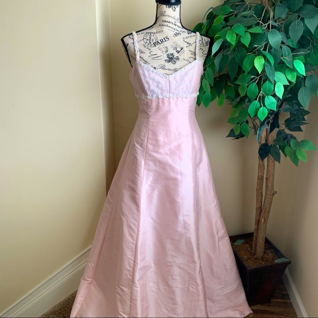 Elena Do Vale Strappy Lace Detail Silk Gown Pink Sz S