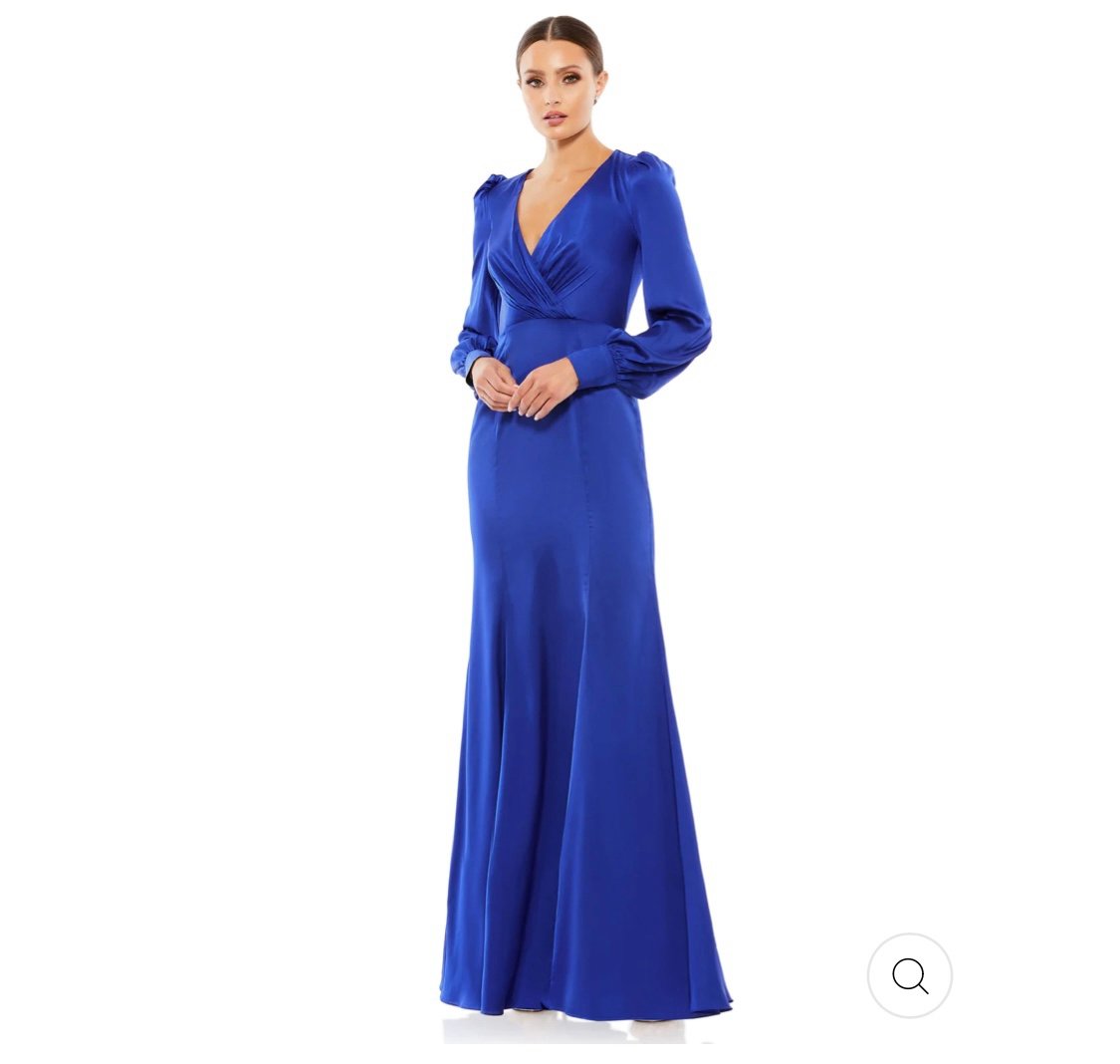 Ieena for Mac Duggal Empire long sleeve satin trumpet Gown in Royle Blue