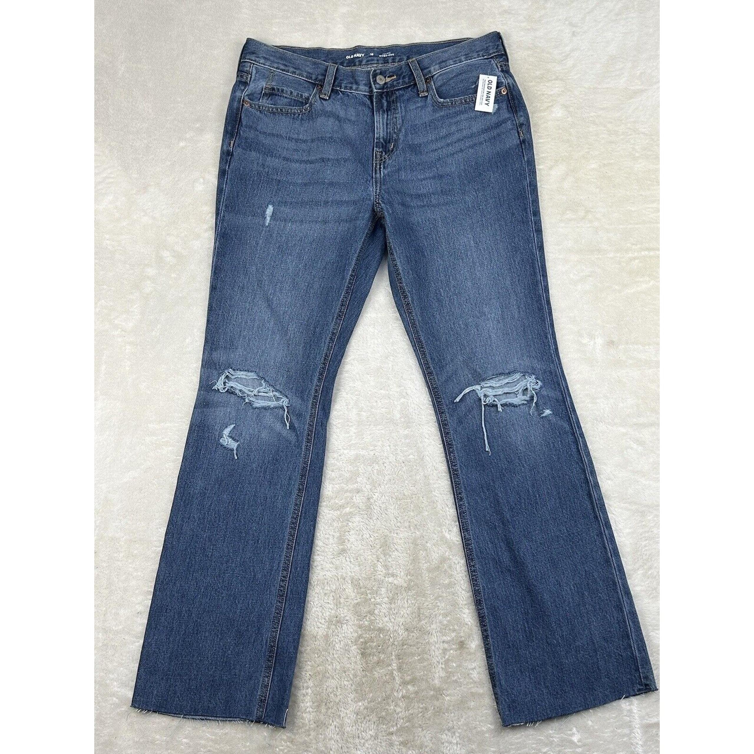 Jeans Diva Women's 10 Blue Denim Low-Rise Boot-Cut Blue Raw Hem Pants - Old Navy