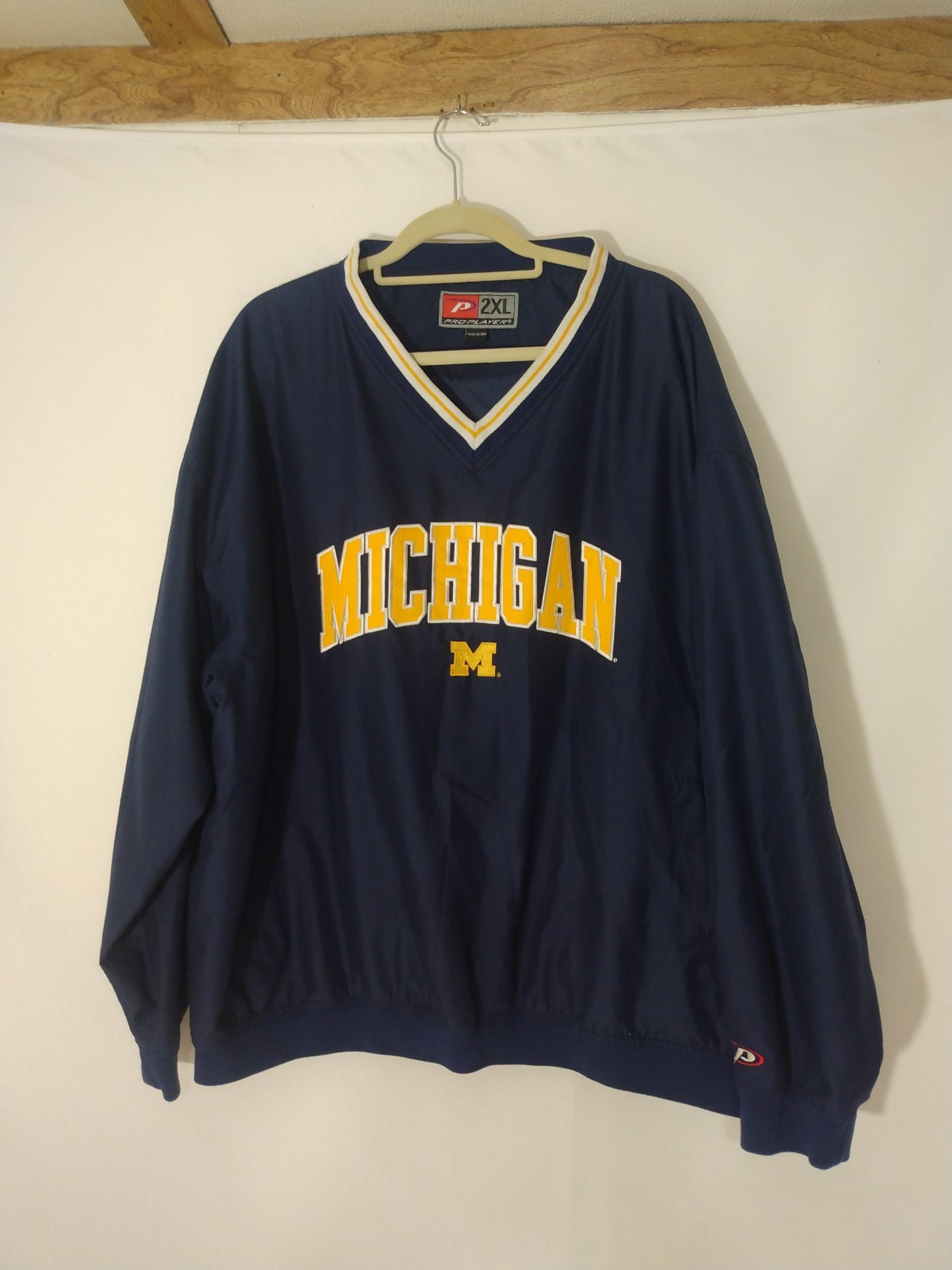 Mens Vintage Pro Player University Michigan Embroidered Windbreaker Pullover 2XL