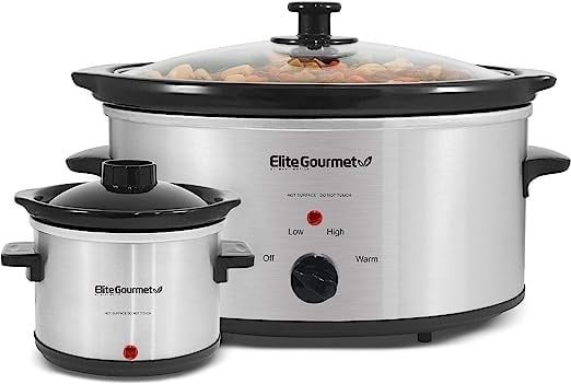 elite gourmet electric Slow Cooker and dipper 5 quart stainless steel crock pot