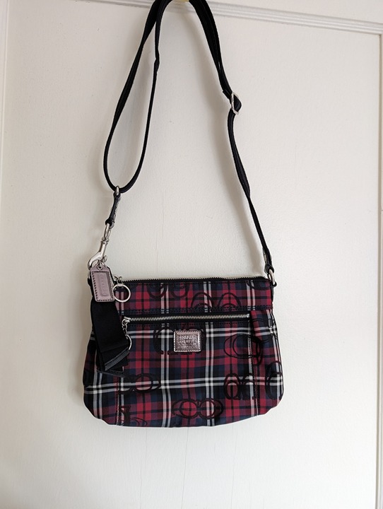 Coach Poppy Tartan Red Plaid Crossbody Shoulder Bag