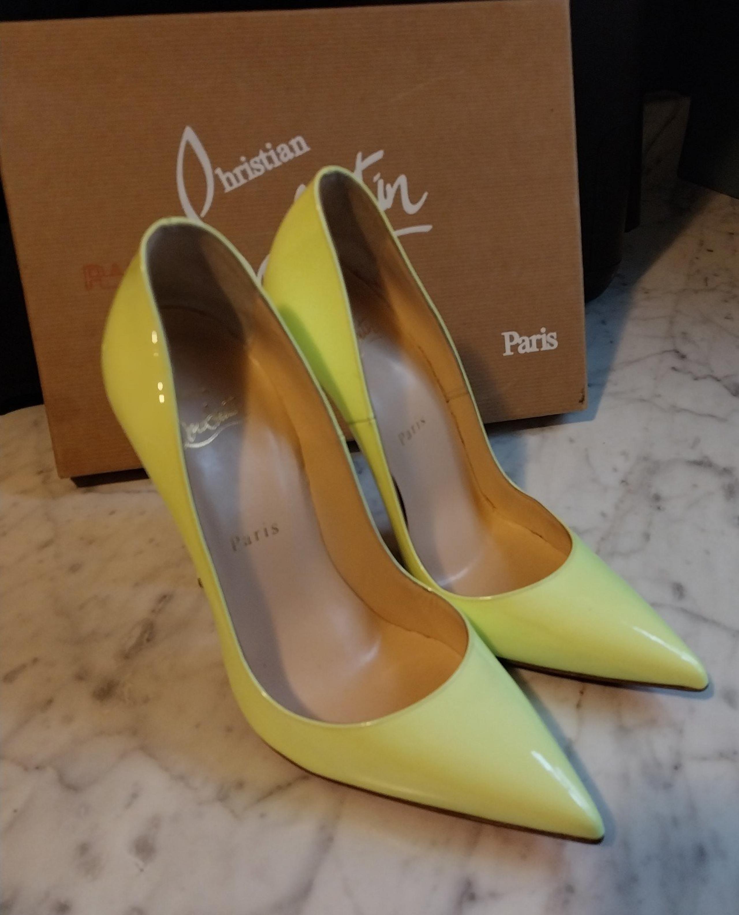 Christian Louboutin Patent So Kate Neon Yellow Pumps