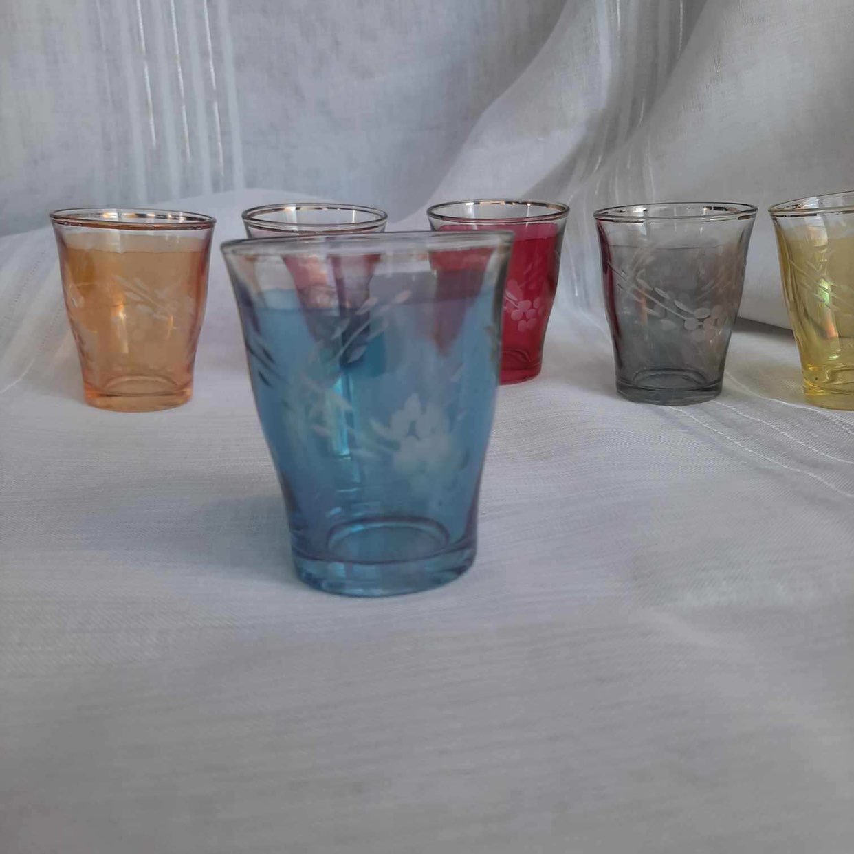 Vintage etched shot glasses