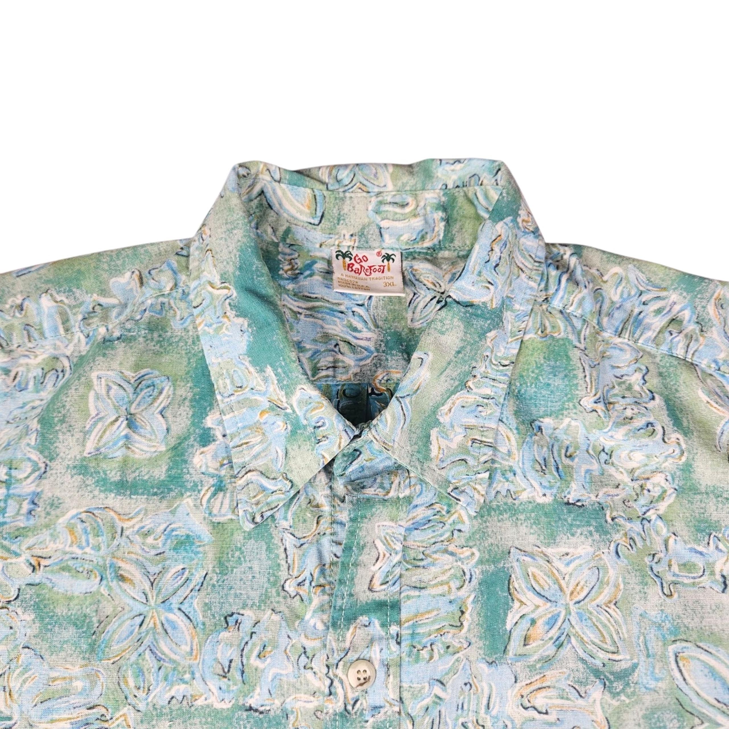 Go BareFoot Hawaiian Shirt Mens 3XL Button Down Tropical Floral Beachy Artsy
