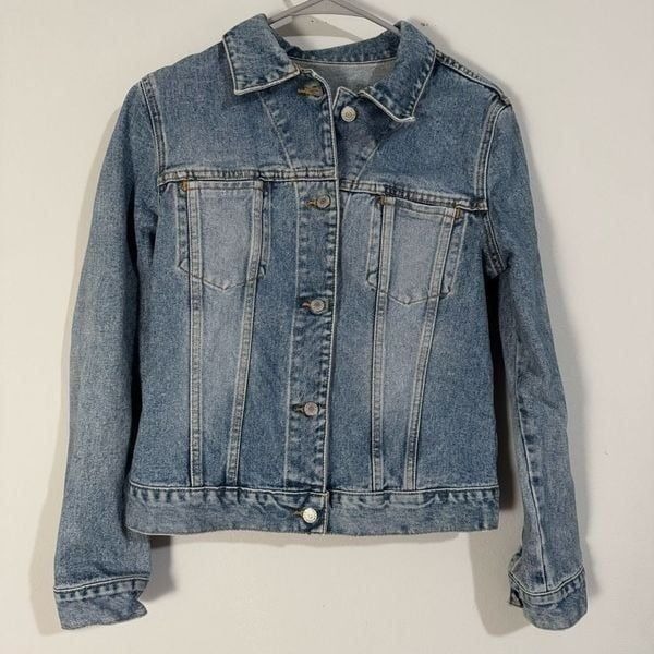 The Limited Retro Plaid Patchwork Light Wash Denim Jean Jacket S