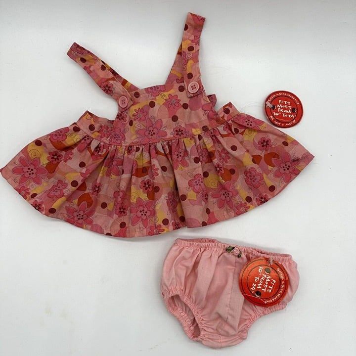 Build a Bear Vtg Pinafore PINK Dress Panties Flower Floral Clothes Summer W Tags