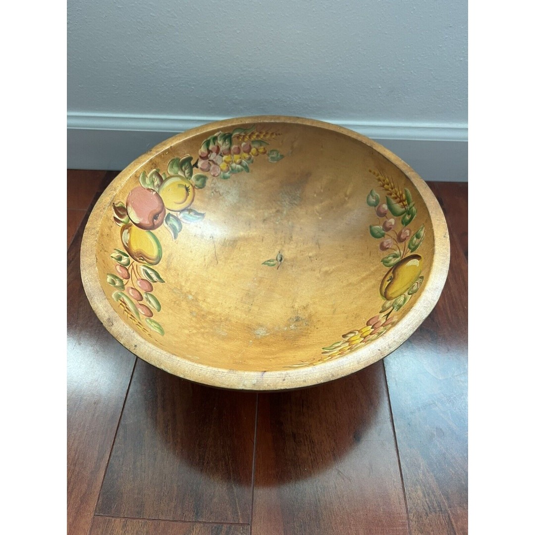 Vintage Painted Wooden Fruit/Salad Bowl Wooden Painted Bowl