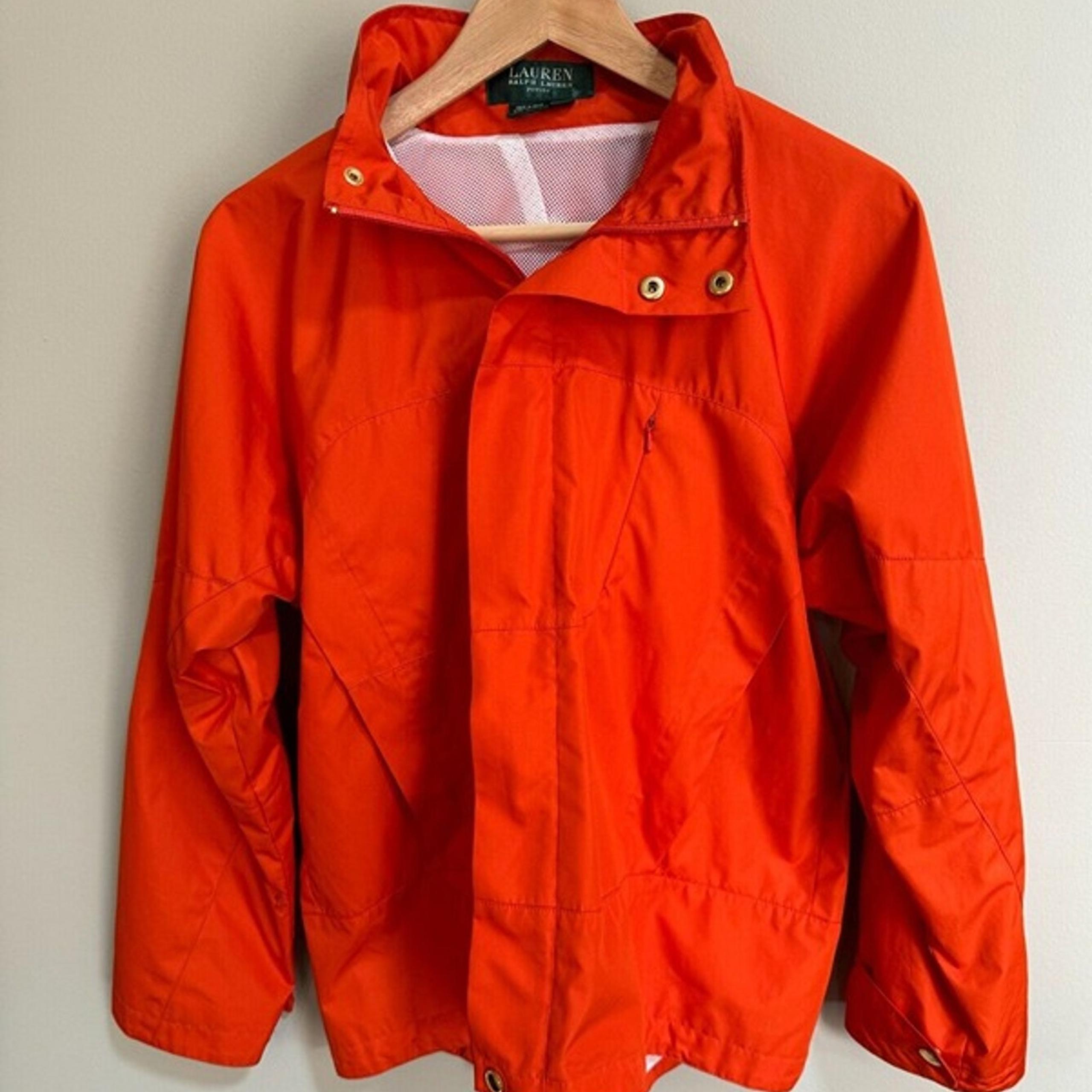 Ralph Lauren Light Womens Medium Orange Windbreaker Jacket Stowable Hood Fall