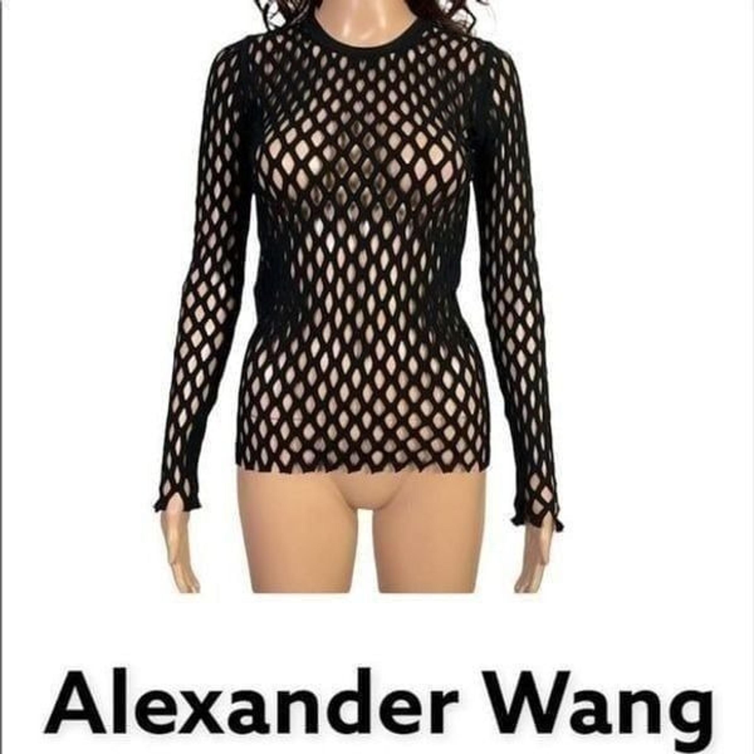 Alexander Wang Black Open Knit Long Sleeve Fishnet Mesh Knit Top XS/S