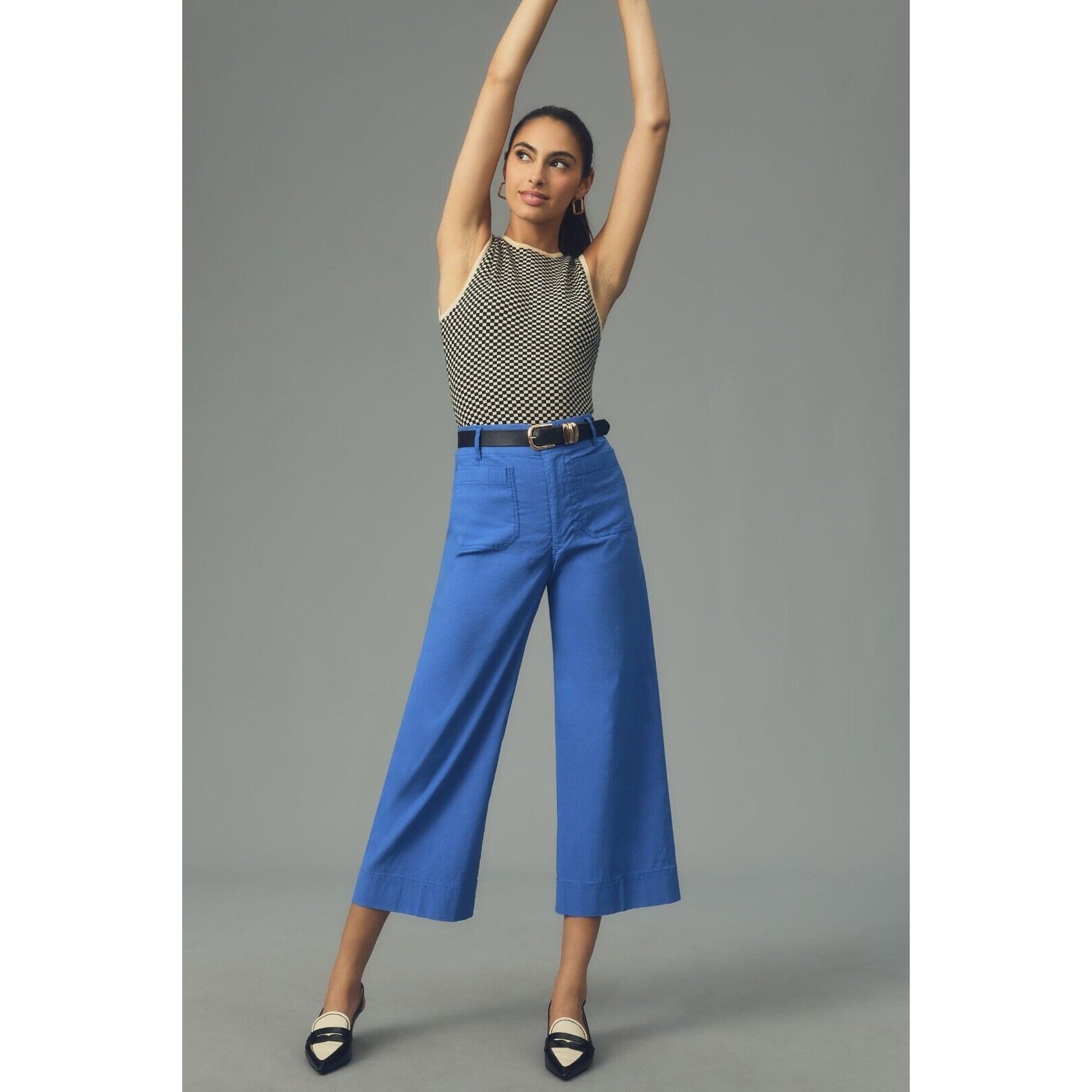 NWD Anthropologie The Colette Cropped Wide-Leg Linen Pants Sz 31 Wedgewood 7B409
