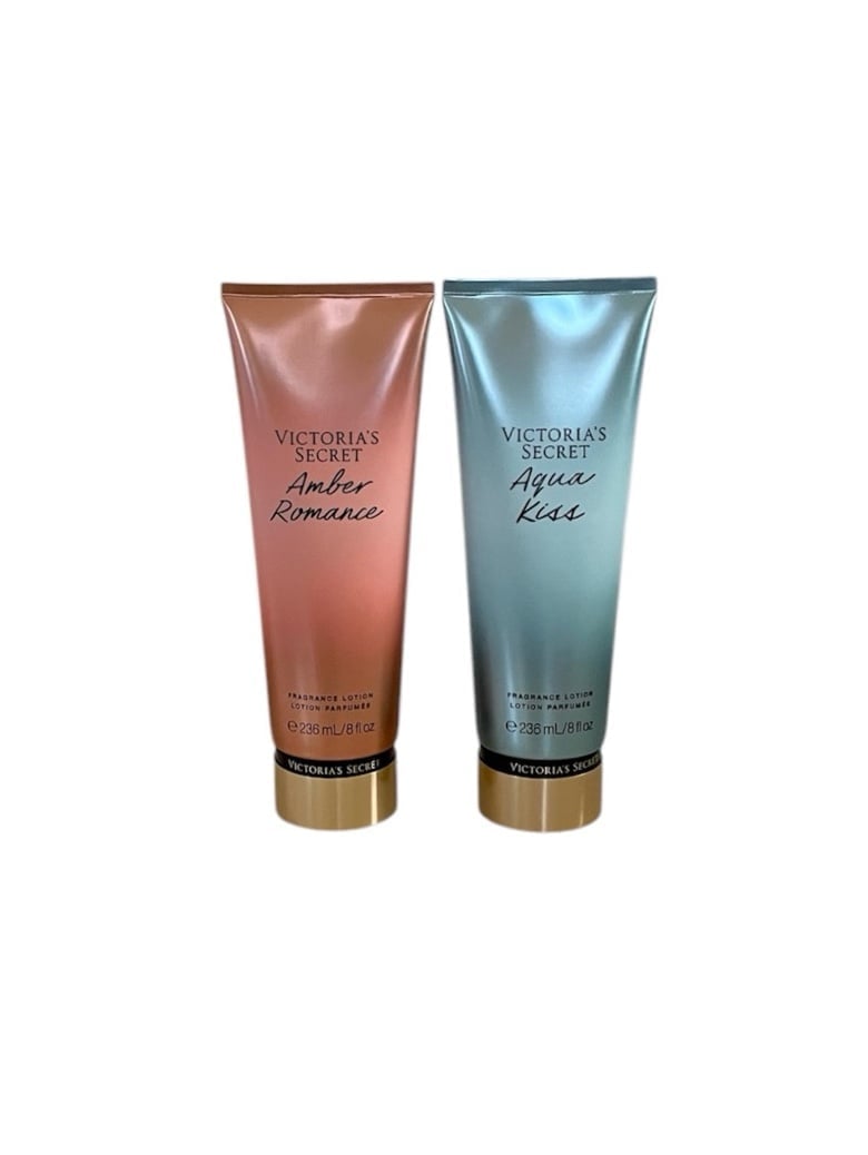 Victoria's Secret Amber Romance and Aqua Kiss Full Size Body Lotion Bundle Set