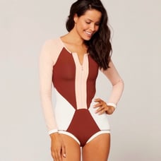 L*Space Mod One Piece Full Swimsuit Melon Brown Ivory Size 10 NWT Zip Up