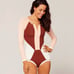 L*Space Mod One Piece Full Swimsuit Melon Brown Ivory Size 10 NWT Zip Up