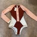 L*Space Mod One Piece Full Swimsuit Melon Brown Ivory Size 10 NWT Zip Up