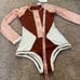 L*Space Mod One Piece Full Swimsuit Melon Brown Ivory Size 10 NWT Zip Up
