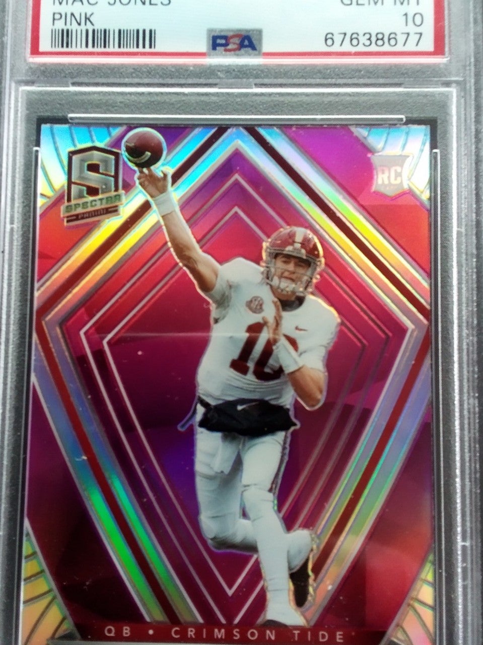 Mac Jones 2021 Panini Chronicles Spectra pink prizm rookie card PSA 10