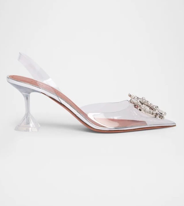 Amina Muaddi Begum Clear Crystal Slingback Pumps. NIB