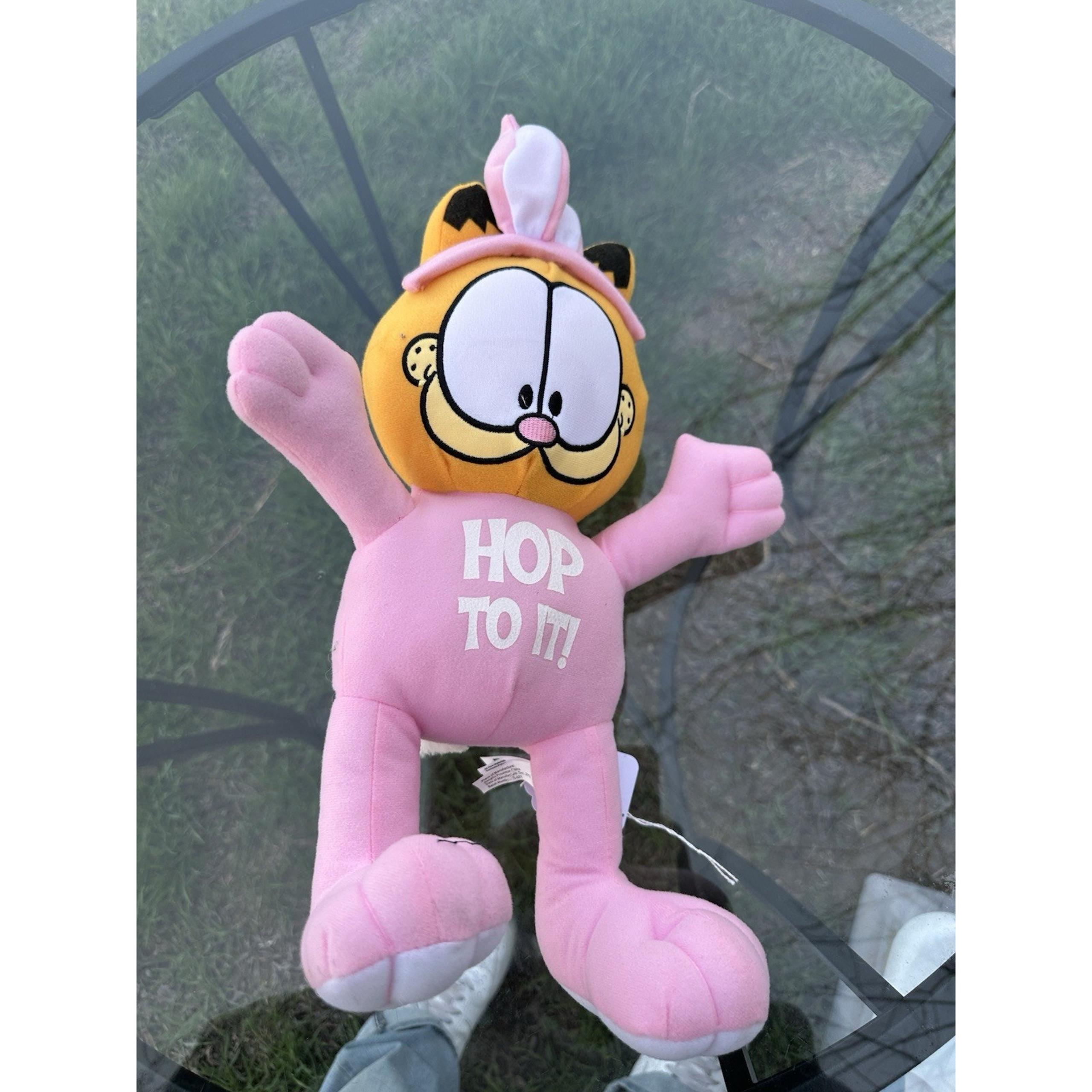 Easter Bunny RABBIT Pink Garfield Cat Stuffed Animal Plush Hop To It 13"