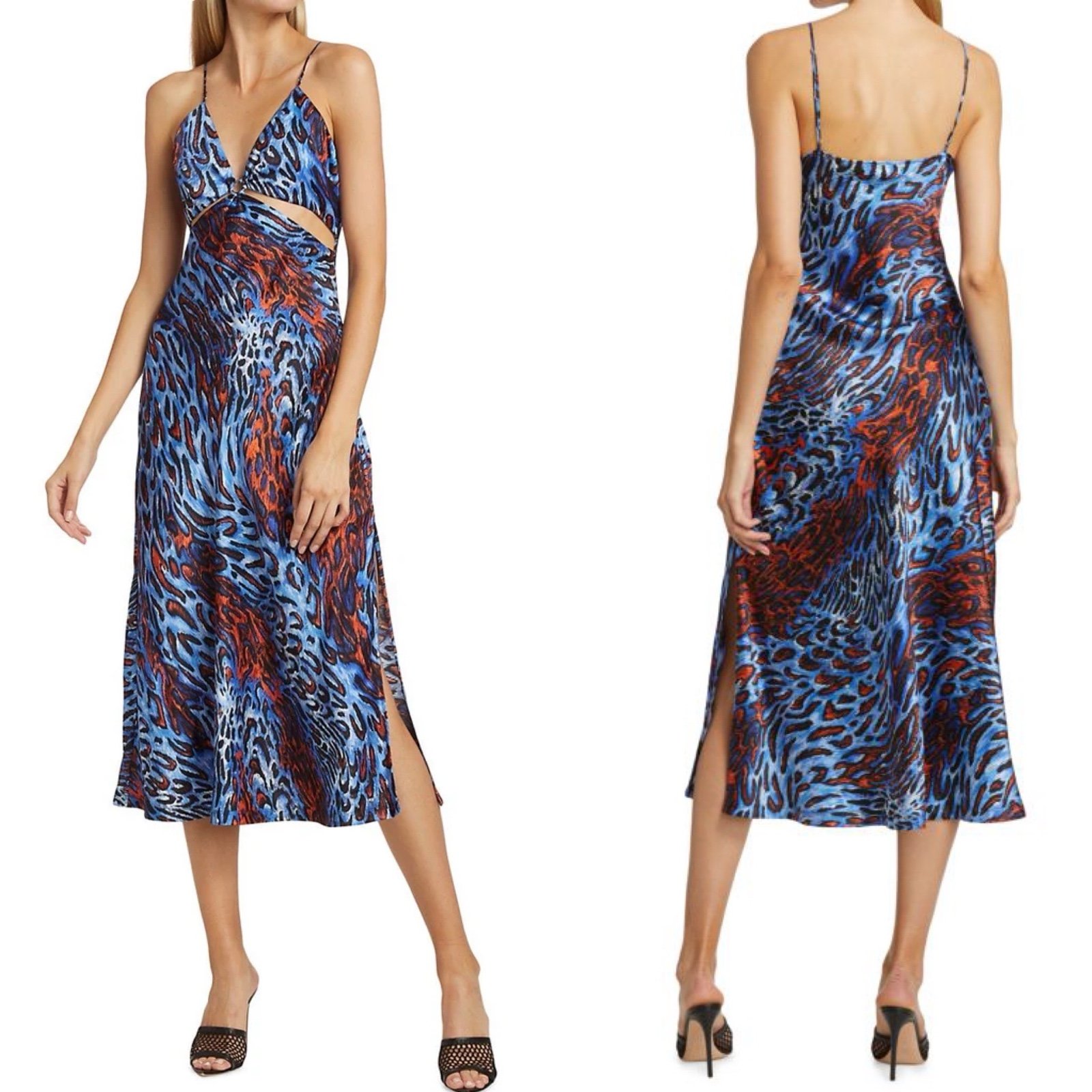 Jonathan Simkhai Standard Eliza leopard print cutout satin midi slip dress large