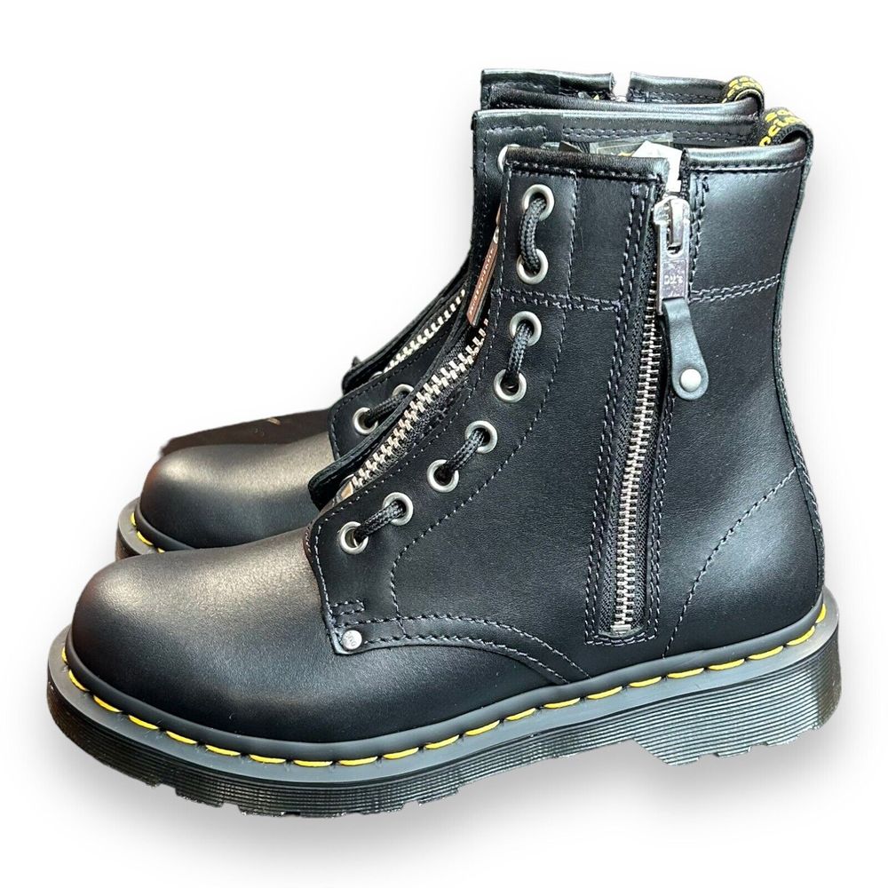 DR. MARTENS 1460 Twin Zip Combat Boots Womens Black Size 6 New
