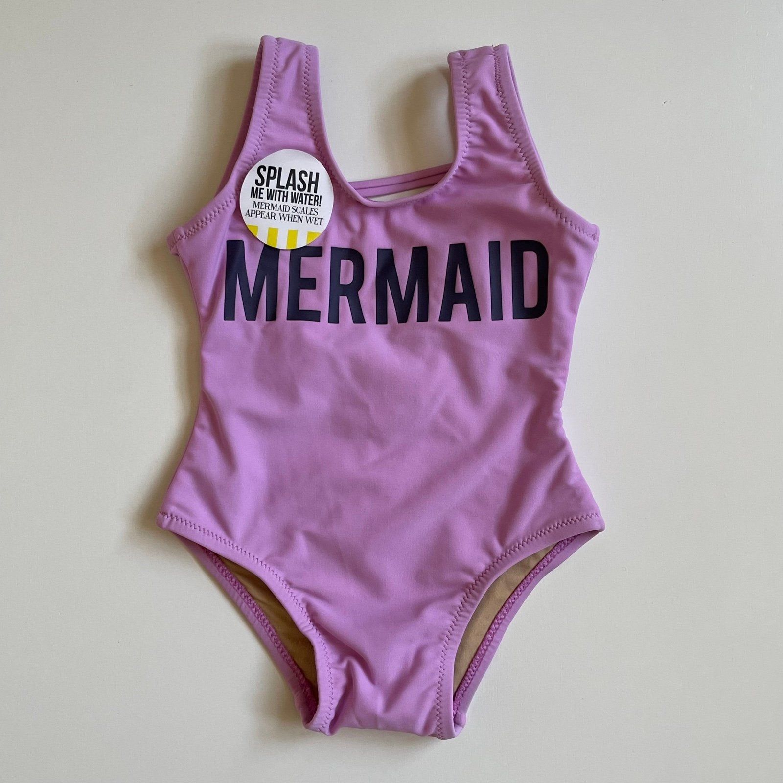 Shade Critters Scoop One-piece Mermaid Swimsuit - Lilac with Navy Mermaid Text