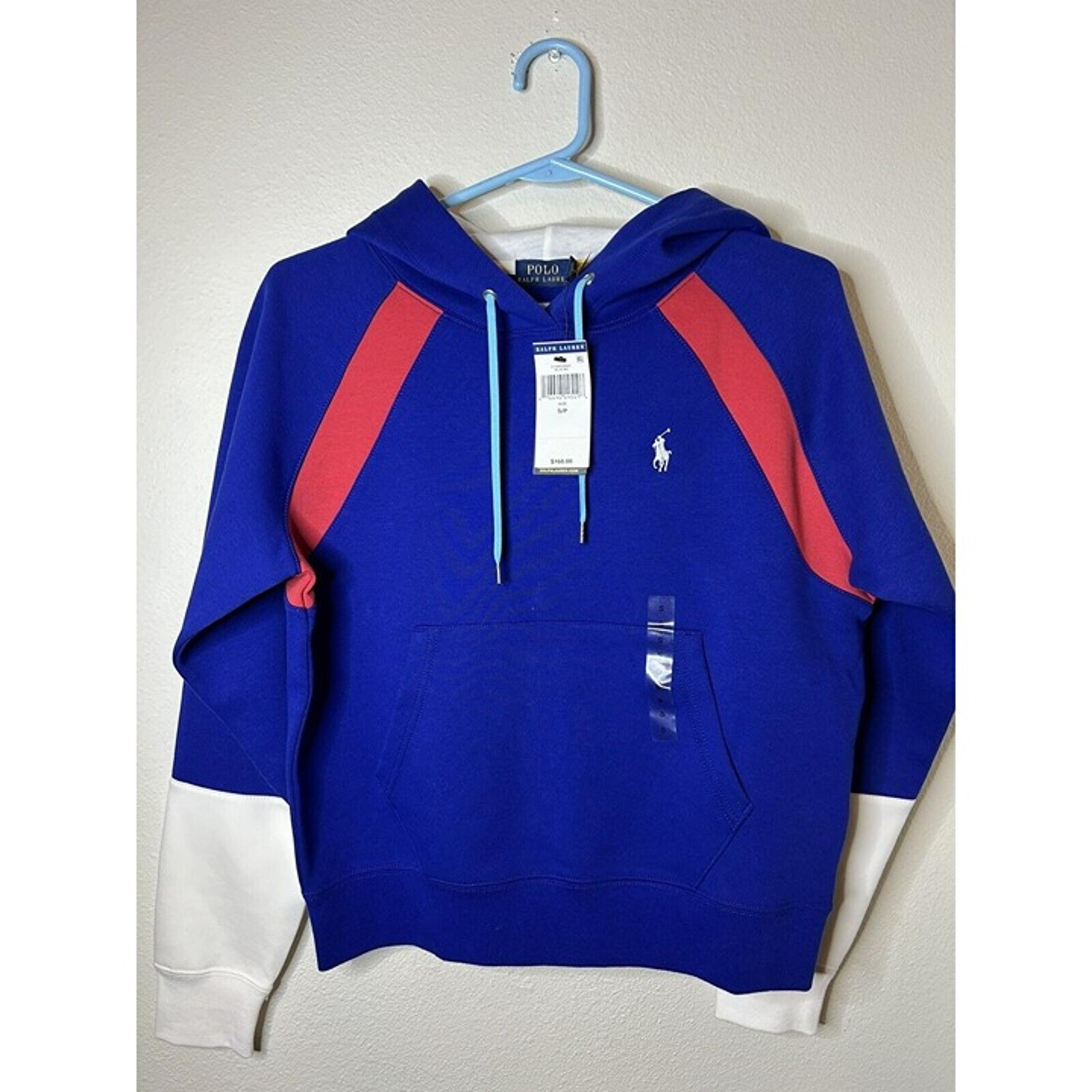 Polo Ralph Lauren Pullover Hoodie Women’s Small Blue White Red Sweater $168 NWT