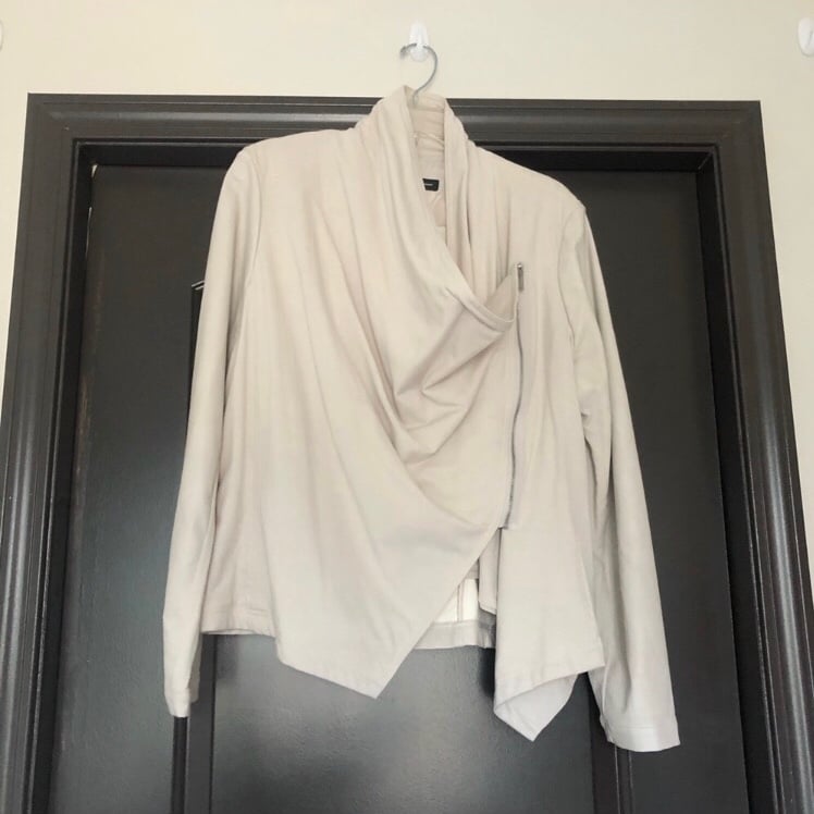 INC international concepts ivory/off white faux leather moto jacket wrap sweater