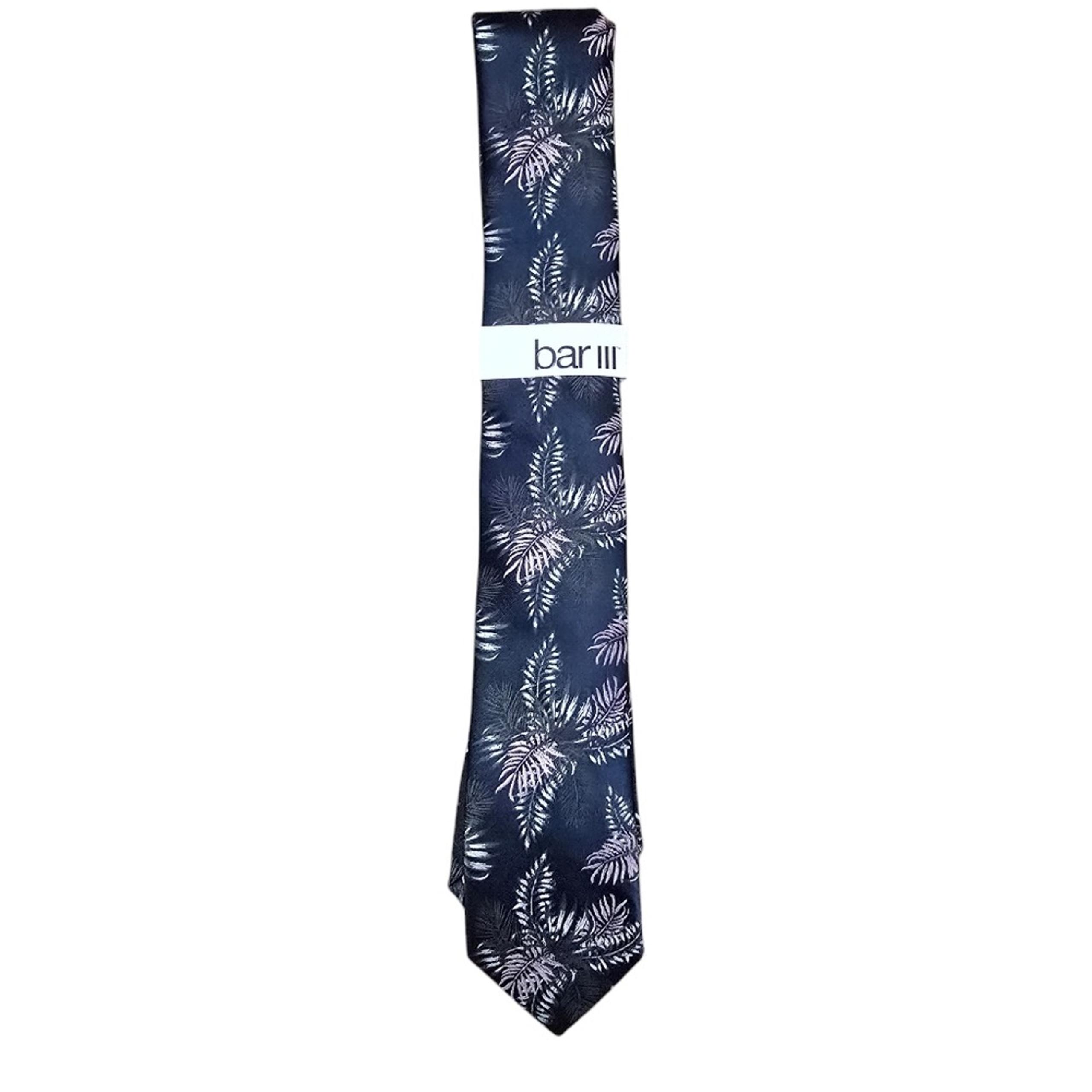 Bar III Serra Botanical Tie Navy Blue Pink Green White Floral Polyester