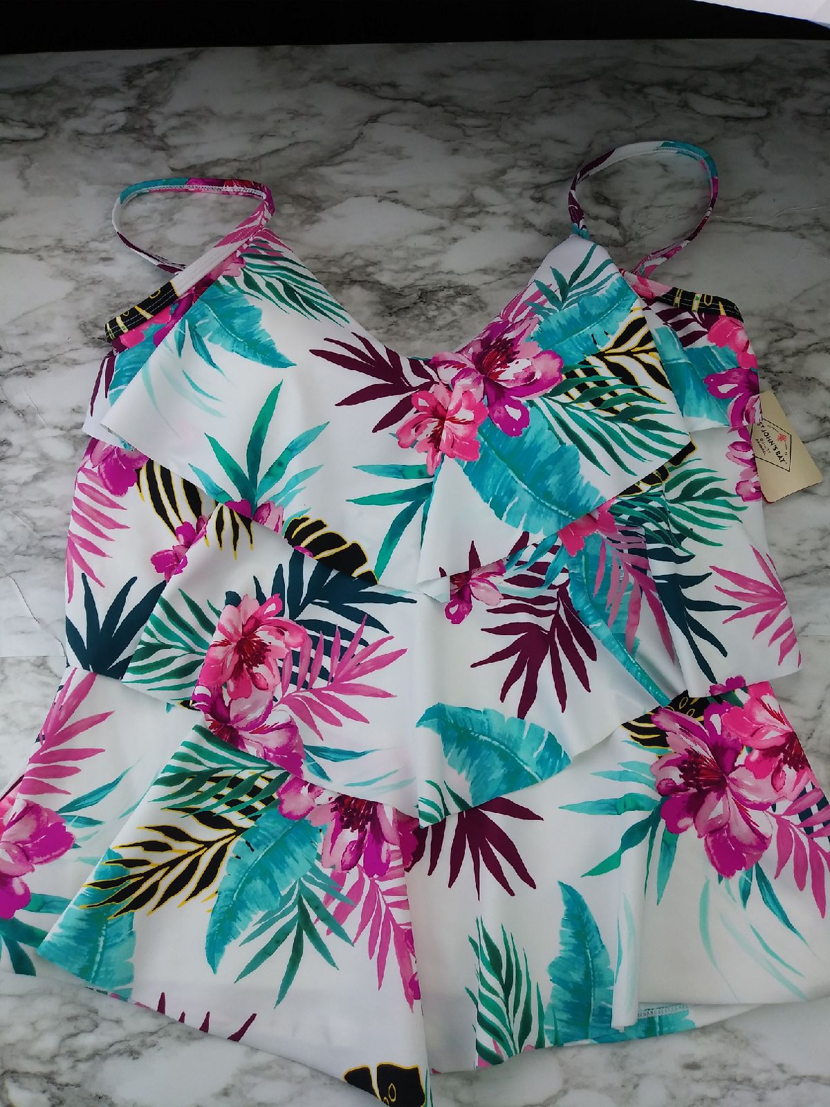 NWT St.John's Bay White Floral Swim Top