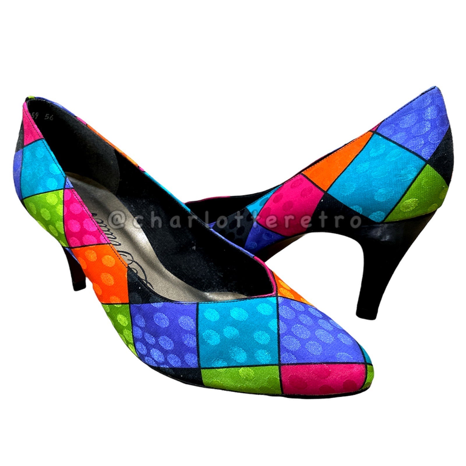 vtg Colorblock Silk Scarf Print Heels