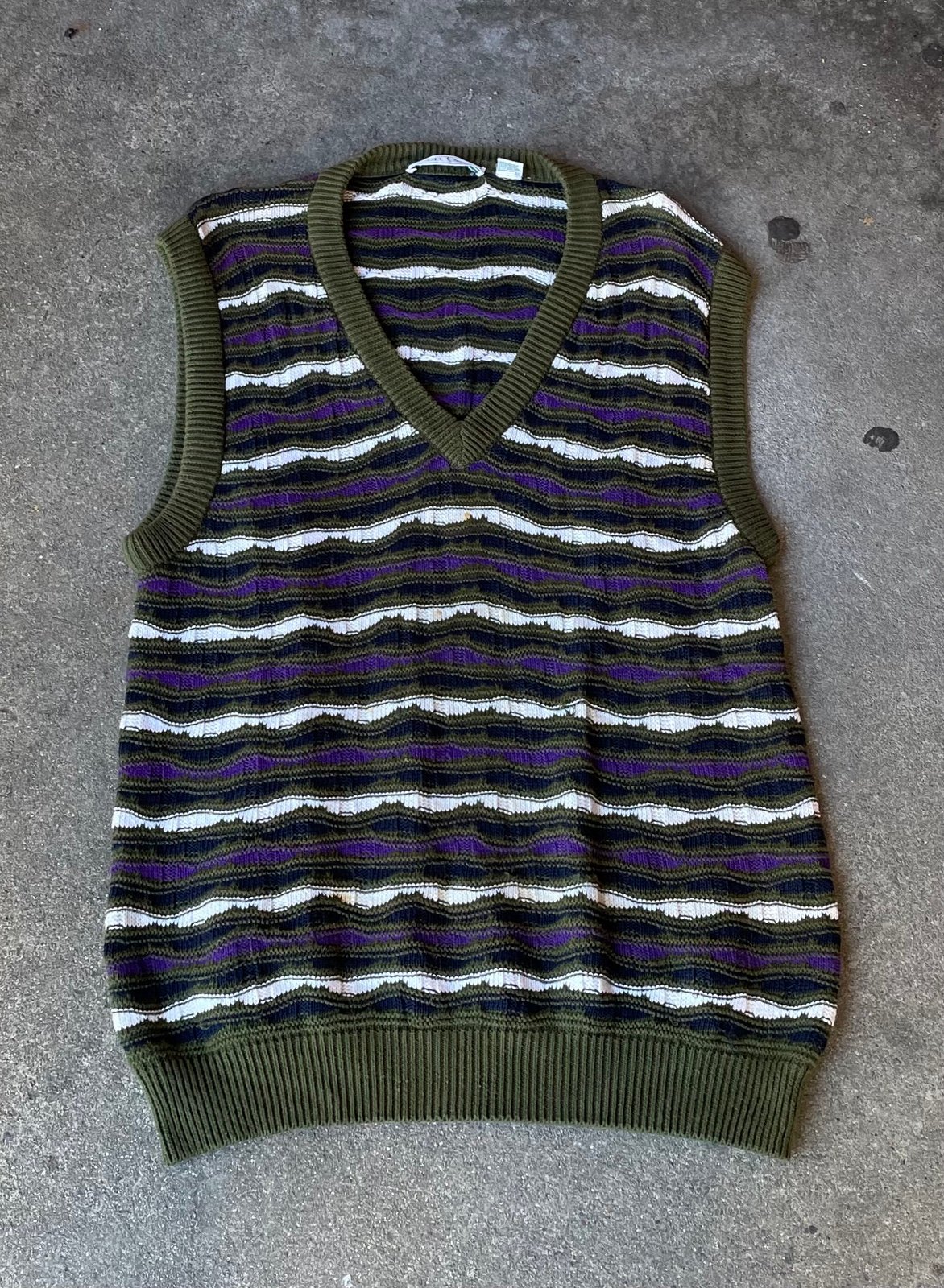 Vintage 90s IZOD club coogi Style Knit Sweater Vest Size Large Multicolor