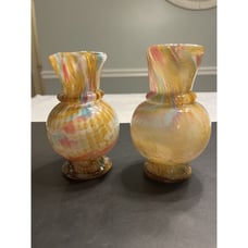 Pair of Vtg 1930’s Franz Welz Czech Art Glass Vases Swirl Splatter Bohemian