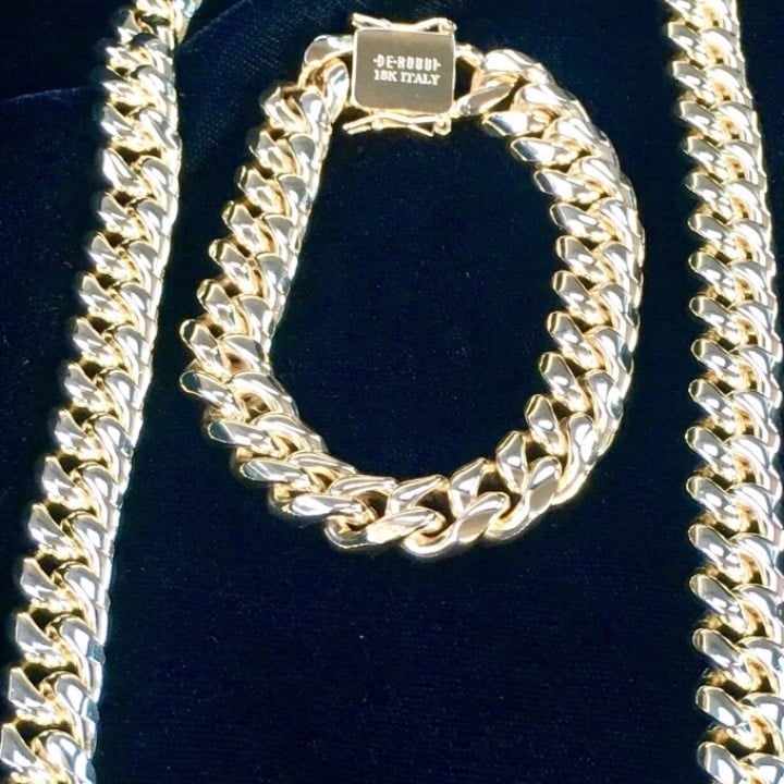 CUBAN LINK 18K GOLD CHAIN BRACELET ITALY