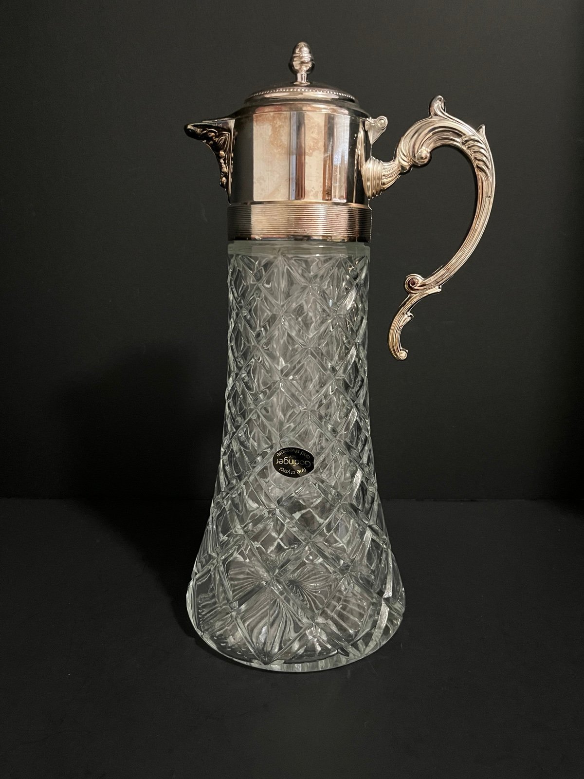 Vintage Godinger Crystal & Silverplate 14 Wine/Water Pitcher W/ Cold Insert