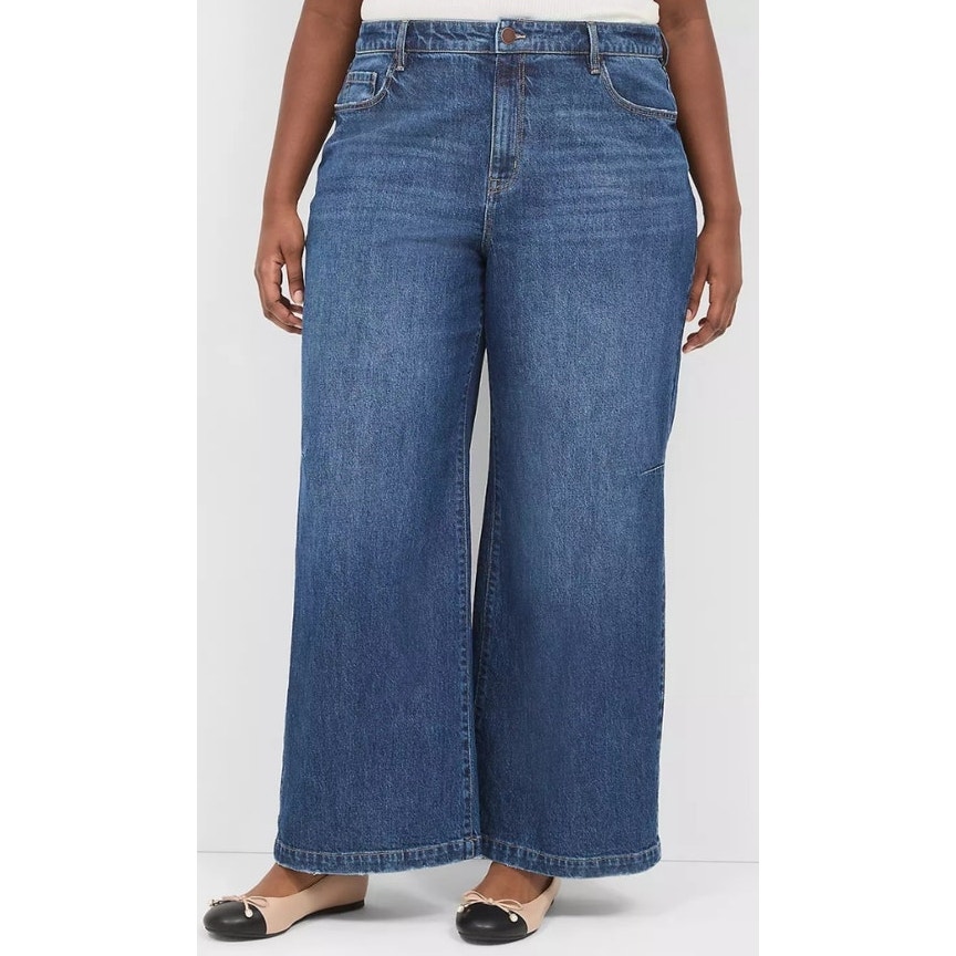 Lane Bryant Women 16 Flex Magic Waistband Mid Rise Wide Leg Denim Jeans