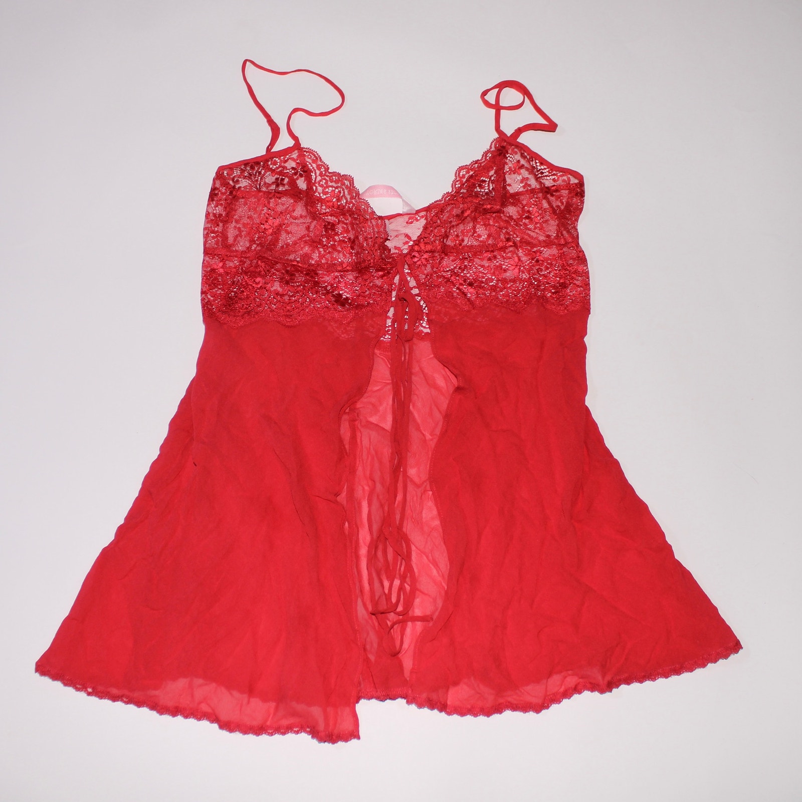 Victoria's Secret Red 100% Silk Semi Sheer Open Front Tie Cami Size M