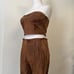 Venti6 brown strapless top high waisted pants in distressed leather microvelvet