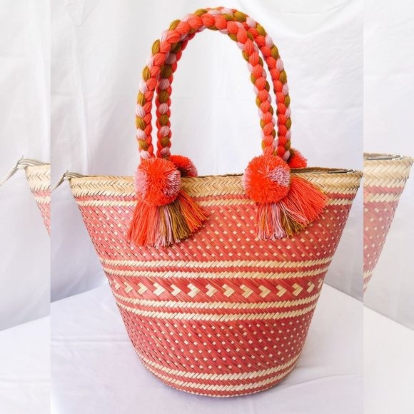 Coral Handmade Straw Bag