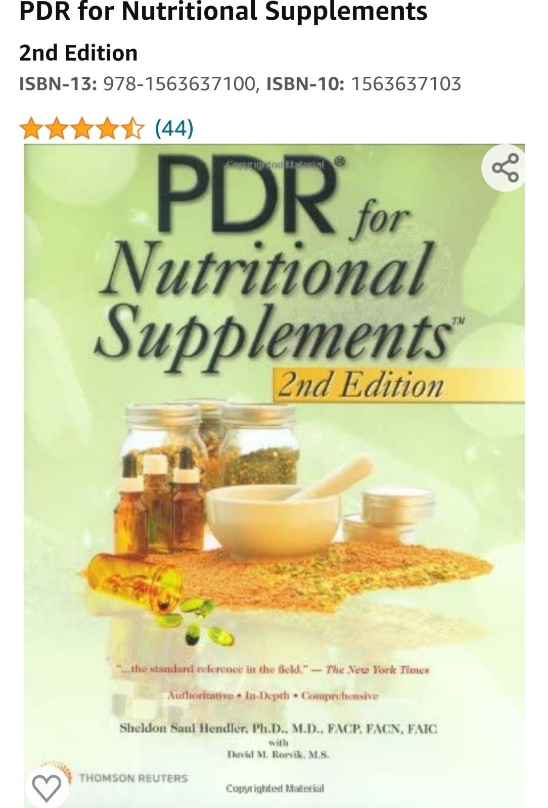 PDR for Nutritional Supplements  2nd Edition  ISBN-13: 978-1563637100, ISBN-10: