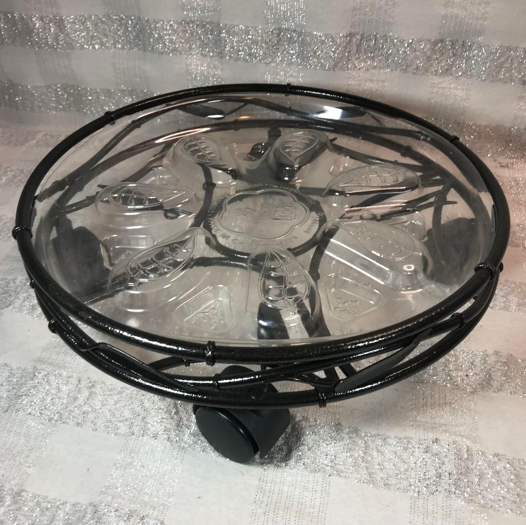 Black Metal and Glass Plant Caddy with Wheels