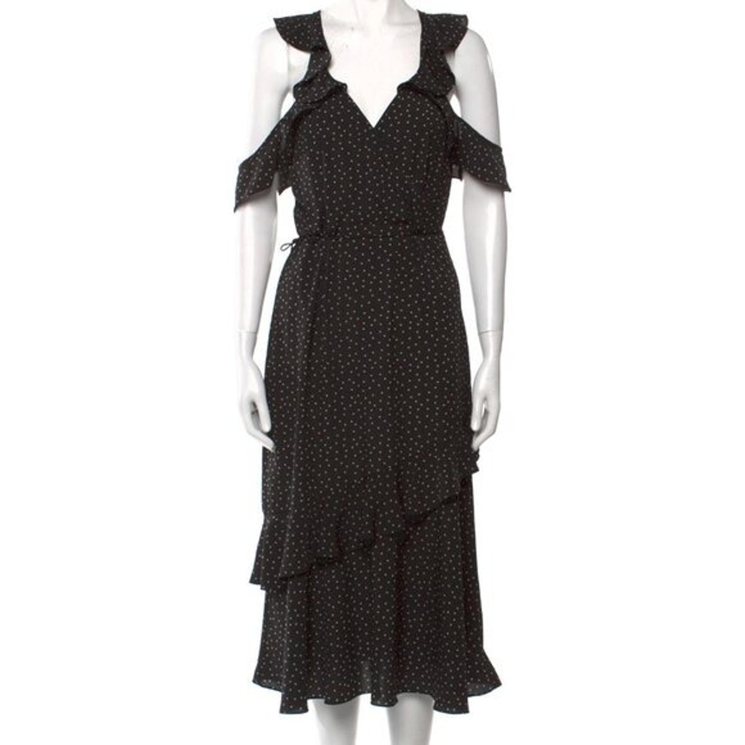 SAYLOR Black & White Polka Dot Ruffle Flutter Sleeve Midi Wrap Dress Size S